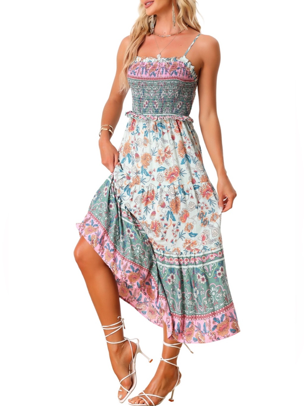 Floral Smocked Tiered Midi/Maxi Dress • NWT • 16"-20"+ p2p, 50" length